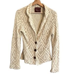 525 America Womens Cream Crochet Blazer Size S Boho Coastal Grandma Festival